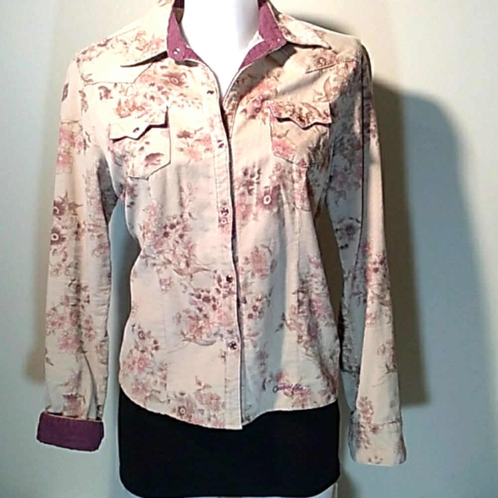 Pretty Floral Soft Courduroy Western Shirt Snap Close Cowgirl Up